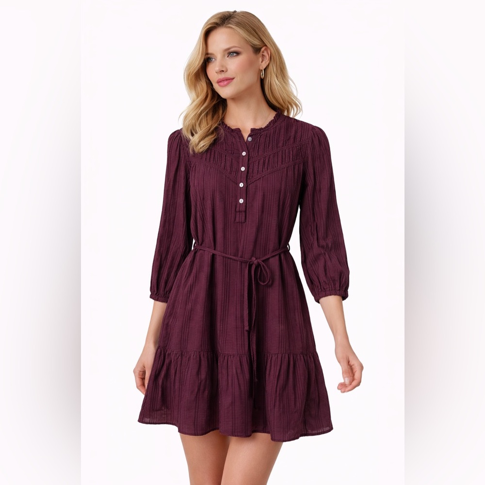 LOFT Petites Textured Gingham Mini Dress – LP – Plum